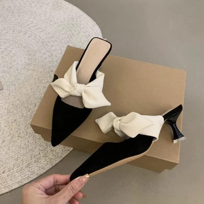 Zomer Dames Puntige Neus Hoge Hakken Sandalen Strik Mode Bloem Dames Schoenen Slingback Dames Slippers 36