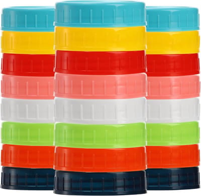 24-pack 86 mm plastic WIDE MOUTH deksels voor Mason-potten met siliconen ringen, voedselkwaliteit gekleurde opslagdoppen voor Mason/inblikkende potten