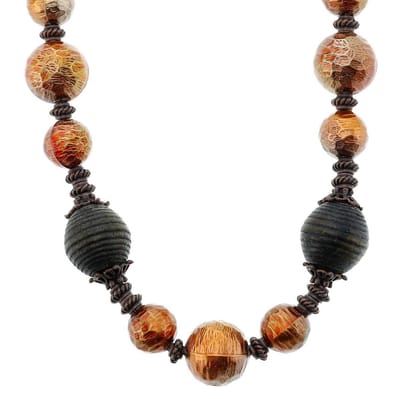Behave Lange ketting met bruine ronde kralen – Nikkelvrije modeketting