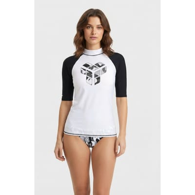 Arena Women's  Rash Vest S/s Graphic White-black Size: XS | Bikinis Outlet | Dames | Zwart