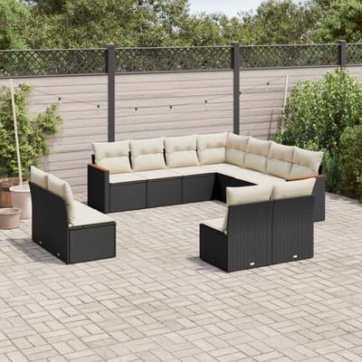 vidaXL - 11-delige - Loungeset - met - kussens - poly - rattan - zwart