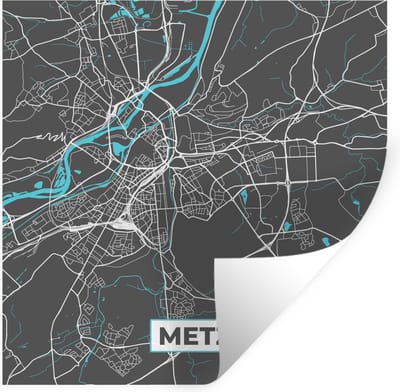 Muurstickers - Sticker Folie - Frankrijk - Plattegrond - Kaart - Stadskaart - Metz - 100x100 cm - Plakfolie - Muurstickers Kinderkamer - Zelfklevend Behang XXL - Zelfklevend behangpapier - Stickerfolie