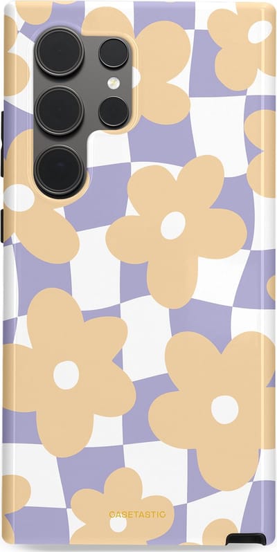 Casetastic hoesje geschikt voor Samsung Galaxy S24 Ultra - Dubbellaagse bescherming - Madeliefjes feest - Fashion Case - Zand Wit Lila Zilver