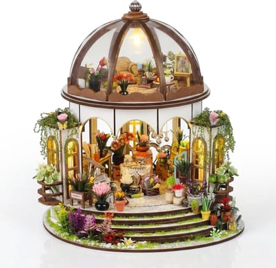 Miniatuurhuis Bouwpakket - Poppenhuis DIY - Creatieve Hobby - Met LED Verlichting - 25.5x21.5x24.5 cm - Groen