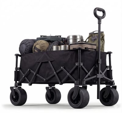 Bolderkar Opvouwbaar 135L - Extra Sterke Bolderwagen tot 150KG - Met Dubbele Rem & Telescopische Trekstang - Compact Inklapbare Strandkar met 360° Wielen - All-Terrain Trekkar voor Camping & Boodschappen - Bolderkarren Inclusief opbergtas - Zwart