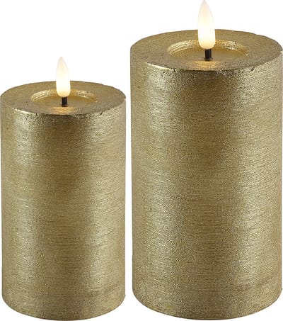 LED kaarsen/stompkaarsen - set 2x - goud - D7,5 x H8 en H12,5 cm - warm wit