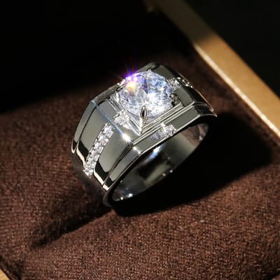 Huitan Mannen Ringen voor Bruiloft Verloving Solitair Glanzende Kubieke Zirconia Eenvoudig Elegant Ontwerp Mannelijke Trouwringen Klassieke Sieraden 12 gray