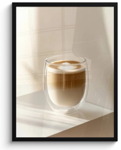 Poster in lijst - Fotolijst 50x70 cm - Posters - Mok - Latte - Minimalistisch - Schaduw - Posterlijst zwart - Decoratie - Wanddecoratie woonkamer - Muurdecoratie slaapkamer