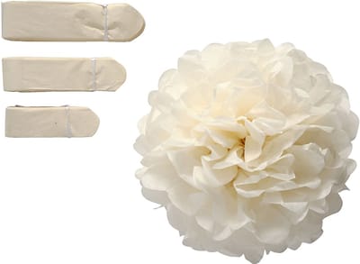 Pompon van papier, d 20+24+30 cm, 16 gr, off-white, 3 stuk/ 1 doos