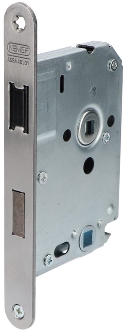 WONINGBOUW BADKAMER/TOILETSLOT MET RVS VOORPLAAT, TYPE 1264/77, DOORNMAAT 50MM, MET MAGNETISCHE SCHOOT, EXCL.SLUITKOM EN SLUITPLAAT