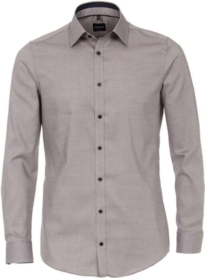 VENTI body fit overhemd - donkerblauw met wit en beige structuur (contrast) - Strijkvriendelijk - Boordmaat: 40 (EU maat: M)