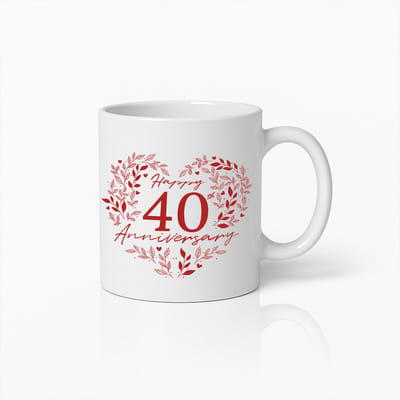 330ml Happy 40e Jubileum Mok – Romantisch Cadeau voor Stelletjes, Man of Vrouw – Hartvormig Design Koffiebeker