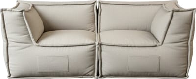 Bananair - 2-zits modulaire zitzak bank - 2 losse zitzakken - Met armleuningen - Zijvakken - Linnenlook - 90x180 cm - Beige