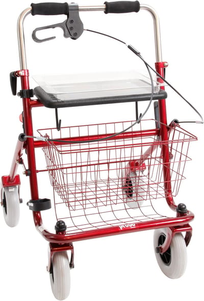 XL Rollator 60 cm Breed – Premis Provo – Extra Stevig Tot 150 kg – Brede Zitting – Verstelbare Handvatten – Duwbeugel - Eenzijdig rechts - Metallic Rood