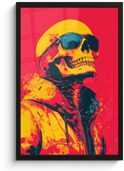 Poster in lijst - Fotolijst 40x60 cm - Posters - Zonnebril - Schedel - Jas - Rood - Posterlijst zwart - Decoratie - Wanddecoratie woonkamer - Muurdecoratie slaapkamer