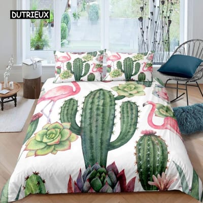 Succulenten Dekbedovertrekset Groene Plant Tropisch Botanisch Beddengoedset Aquarelschilderij Stijlvol Natuurthema Eenpersoons Dekbedovertrek EU single(135x200cm)