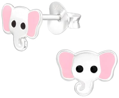 Joy|S - Zilveren olifant oorbellen - 8 x 6 mm - zilver roze - kinderoorbellen