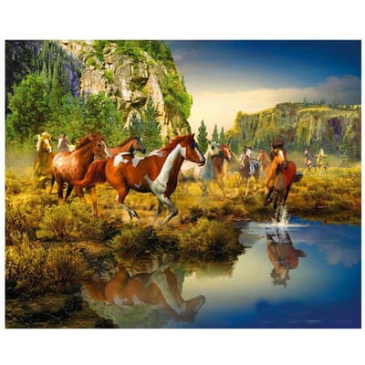 Peinture diamant ronde complète Cheval pittoresque Broderie diamant Peinture diamant Animaux Point de croix 20X30CM beige