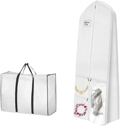 Lang Ademend Kledingzak - 180 x 60 cm - Vouwbare Kledingzak - Bruidsjurk Beschermhoes - Kledingzak voor Bruidsjurk - Lange Kostuum Beschermhoes - Wit voor Bruiloft - Kledingopslag