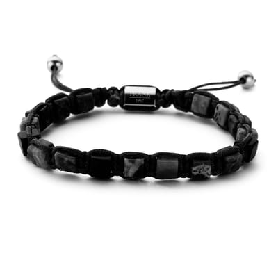 Frank 1967 7FB-0249 Heren Armband met Stalen Element - Agaat Natuursteen 6x6 mm - Lengte 21 cm - Zwart