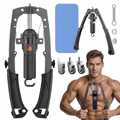 Armtrainer - Hydraulische krachttrainer - weerstand instelbaar 10-200 kg - verstelbare armlengte - antislip handgreep - 3 functies in 1 - train armen, borst en buik