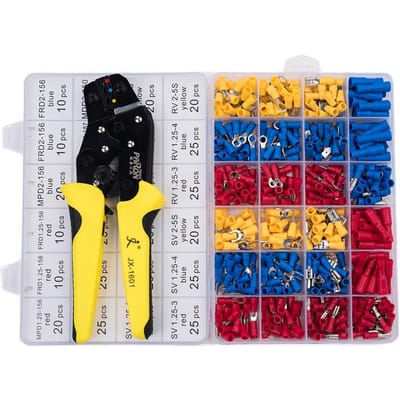 Kit de sertissage à cliquet isolé, outil de sertissage de bornes de fil de AWG22-14 jaune