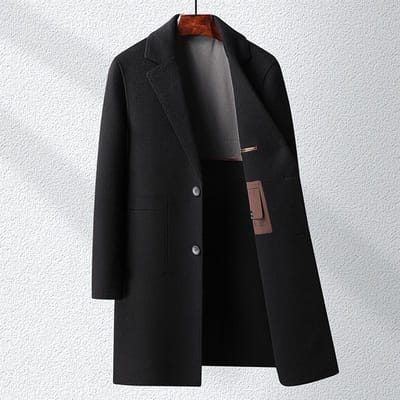 Nieuwe Herfst en Winter Verdikte Lange Pakkraag Wol Dubbelzijdige Wolle Jas Heren Jeugd Slimme Jas 4XL black