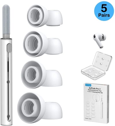 Link Dream AirPods Pro (3e generatie) Vervangende Siliconen Oortips – Set van 5 Maten met Reinigingsborsteltje, Wit