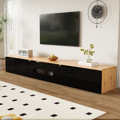 STILVORA TV-meubel - Hoogglans Front Met 16-Kleurige LED En App-Bediening - Softclose Scharnieren - MDF;Spaanplaat - 180x35x30 cm - Zwart+Notenbruin