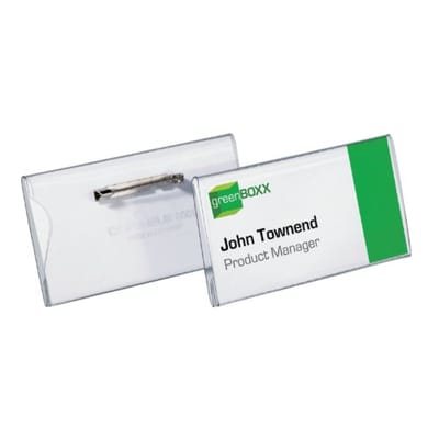 Durable badge met speld formaat 40 x 75 mm met insteektong. Doos 100stuks