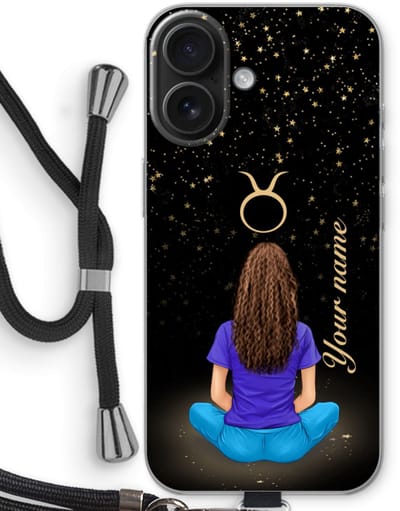 Gepersonaliseerd - Case Company® - Hoesje met koord geschikt voor iPhone 16 hoesje met Koord - Sterrenbeeld N°4 - Telefoonhoesje met Zwart Koord - Bescherming aan alle Kanten en Over de Schermrand