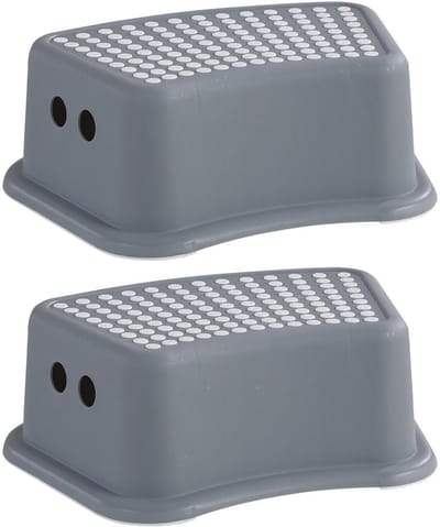 Voetenbankje Krukje - Set van 2 - Antislip Kunststof - Grijs voor Onderstoel of WC