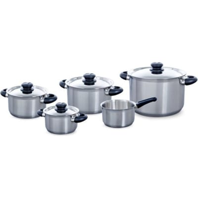 BK Karaat+ Pannenset 5-delig - 16/18/20/24cm - Zonder PFAS-vrije antikleeflaag - Pannenset inductie - RVS kookpan - Ovenbestendig tot 160°C - Met deksel - Zilver