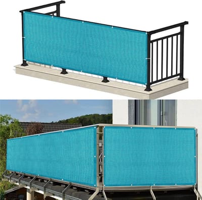 Balkon Privacyscherm 180 x 450 cm 90% Schaduwpercentage Uv-Bestendig Privacyschermen en -Panelen Voor Buiten met Kabelbinders, Scheurbestendig Voor Tuin, Hek, Terras, Veranda, Hemelsblauw