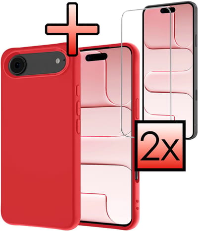 Hoesje - Met 2x Screenprotector - Geschikt voor Apple iPhone Air - Sterk & Shockproof - Back Cover - Siliconen Case - Telefoon Hoes - Rood