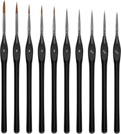 Penselenset 10 Stuks - Dunne Kwasten voor Modelbouw & Acrylverf - Geschikt voor Aquarel, Olieverf, Waterverf, Schmink