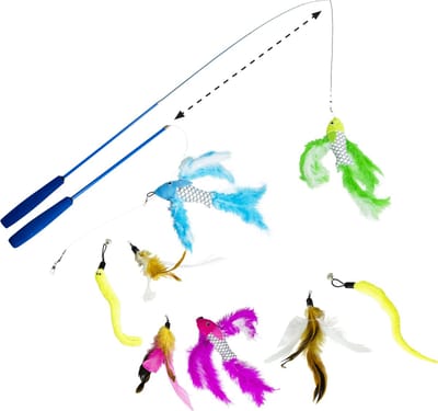 Jack and Vanilla - FUN DANGLERS - Uittrekbare Kattenhengel met 3 verwisselbare accessoires - Kleur Assorti - 38 tot 97 cm - 1 stuk