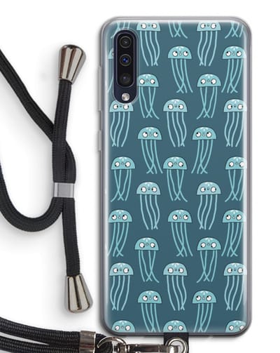 Case Company® - Hoesje met koord geschikt voor Samsung Galaxy A50 hoesje met Koord - Kwallie - Telefoonhoesje met Zwart Koord - Bescherming aan alle Kanten en Over de Schermrand