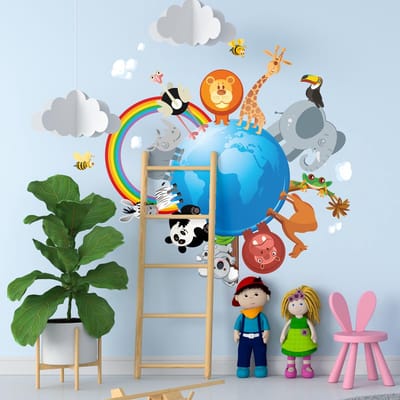 Muurstickers - Dieren van over de hele wereld - Zelfklevende stickers - 105x70cm