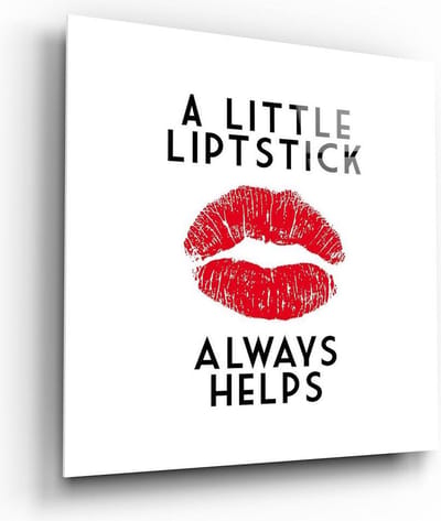 Insigne Glazen Schilderijen - Tekst - Lippenstift Glasschilderij - Rood Lippen - 50x50 cm