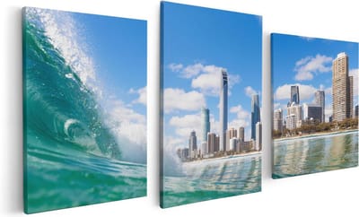 Artaza Canvas Schilderij Drieluik Golf aan de Gold Coast  - 120x60 - Foto Op Canvas - Canvas Print
