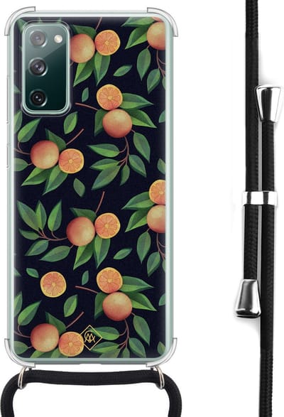 Casimoda® hoesje met koord - Geschikt voor Samsung S20 FE - Fruit / Sinaasappel - Afneembaar koord - Siliconen/TPU - Multi