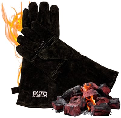 PyroProducts BBQ Handschoenen Leer - Hittebestendig tot 350°C - Openhaard - Extra Lange Mouw - Zwart