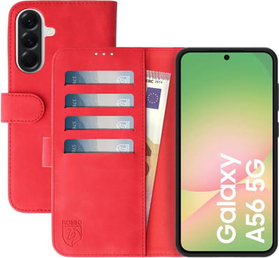 Rosso Element Geschikt voor Samsung Galaxy A56 | Wallet Book Case | Portemonnee Hoesje | 3 Pasjes | Magneetsluiting | Stand Functie | Rood