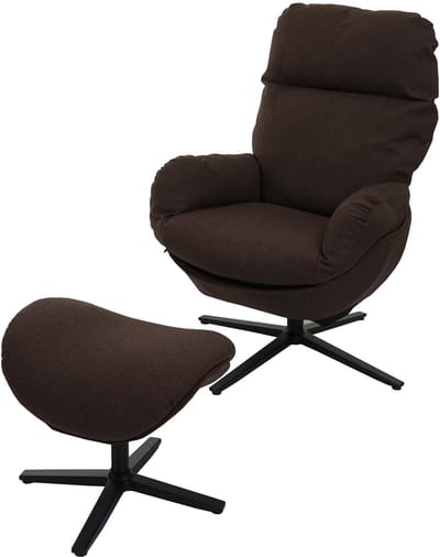 Relaxfauteuil + hocker MCW-L12, TV-fauteuil schommelstoel, draaifunctie, metaal stof/textiel ~ bruin