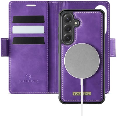 Solidenz Luxe 2-in-1 Wallet Hoesje geschikt voor Samsung Galaxy S25 Plus - Geschikt voor MagSafe Hoes - Afneembare Case - Paars