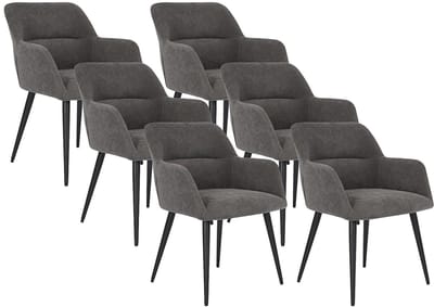Vente-unique Set van 6 stoelen HEKA - Met armleuningen - Stof en metaal - Grijs