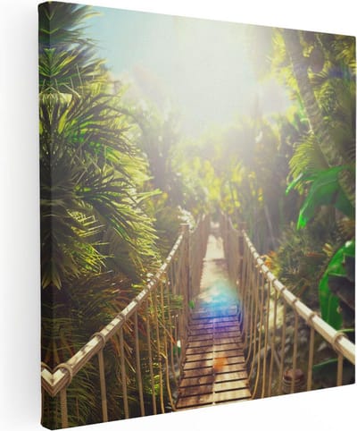 Artaza Canvas Schilderij Hangbrug - 30x30 cm - Klein - Wanddecoratie Jungle - Muurdecoratie Landschap - Kamer Accessoires Natuur