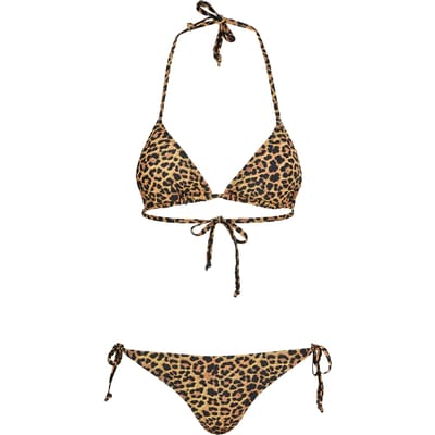 Urban Classics Bikini Set - Ladies Leo Bikini - S tot XL - voor Vrouwen - bruin-zwart