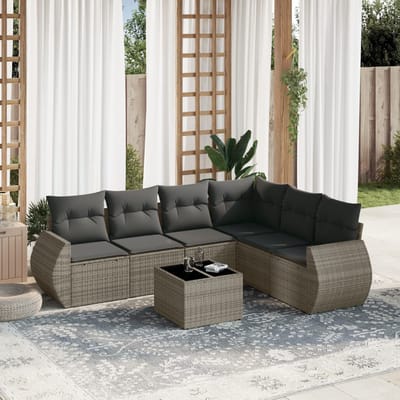 vidaXL - 7-delige - Loungeset - met - kussens - poly - rattan - grijs